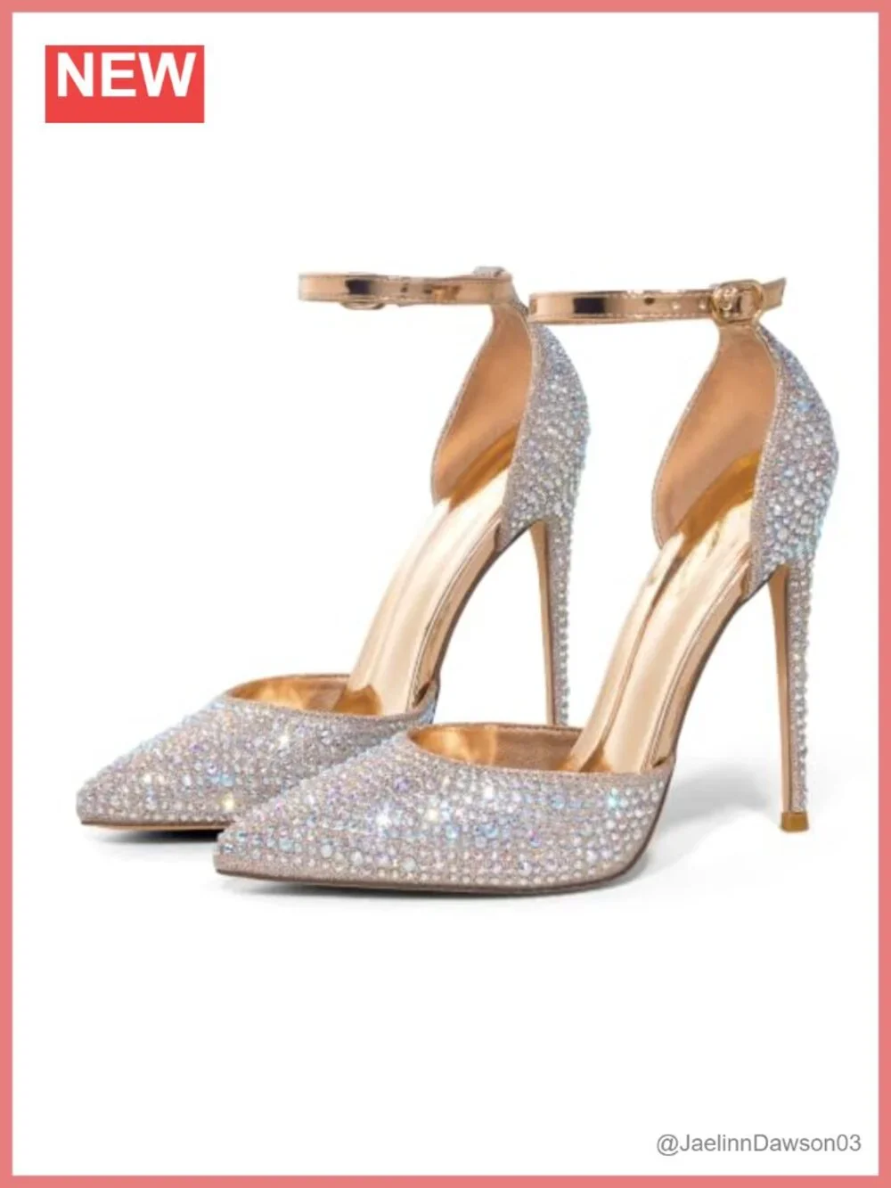 Stiletto Heels Pumps Pointed Toe Rhinestone Ankle Strap
